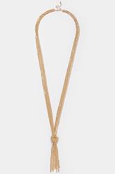 Gold Tone Long Chain Tassel Necklace | Yours Clothing 2