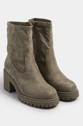 Mocha Brown Faux Suede Stretch Sock Boots In Extra Wide EEE Fit | Yours Clothing 2