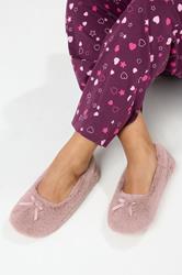 Pink Plush Bow Front Ballet Slippers | Yours Clothing 2