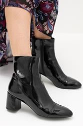LTS Black Patent Block Heel Ankle Boot In Standard Fit | Long Tall Sally 1