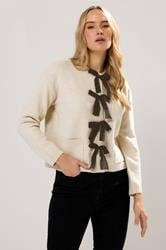 LTS Tall Cream Knitted Bow Front Cardigan | Long Tall Sally 1
