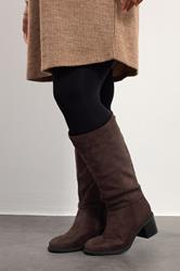 Chocolate Brown Block Heel Micro Boots In Extra Wide EEE Fit | Yours Clothing 1