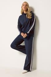 LTS Tall Women's Navy Blue Side Tape Wide Leg Joggers | Long Tall Sally 3