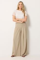 LTS Tall Women's Stone Brown Pleated Palazzo Wide Leg Trousers | Long Tall Sally 3