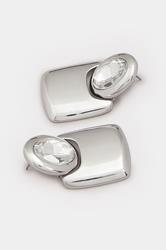 Silver Tone Diamante Drop Statement Earrings | Yours Clothing 3