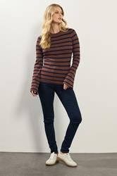 LTS Tall Chocolate Brown Striped Ribbed Jumper | Long Tall Sally 2