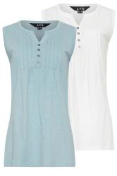 LTS 2 PACK Tall Women's Light Blue & White Cotton Henley Vest Tops | Long Tall Sally 7