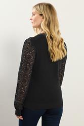 LTS Tall Black Lace Sleeve Knit Jumper | Long Tall Sally 3