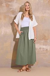 LTS Tall Khaki Green Cotton Shirred Waist Maxi Skirt | Long Tall Sally 1