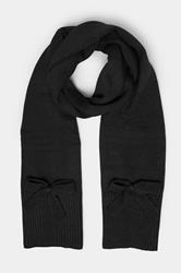 Black Bow Detail Knitted Scarf | Yours Clothing 1