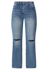 LTS Tall Women's Denim Blue Rip Knee Wide Leg Jeans | Long Tall Sally 5