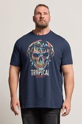 D555 Big & Tall Navy Blue Tropical Skull Print T-Shirt | BadRhino 3