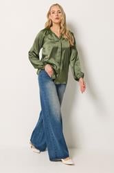 LTS Tall Women's Khaki Green Satin Button Top | Long Tall Sally 2
