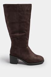Chocolate Brown Block Heel Micro Boots In Extra Wide EEE Fit | Yours Clothing 3
