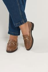 Brown Metal Trim Loafers In Wide E Fit | Yours Clothing 3