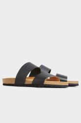 LTS Black Leather Two Strap Footbed Sandals In Standard Fit | Long Tall Sally 4