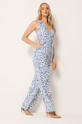 LTS Tall Women's Blue & White Ikat Belted Jumpsuit | Long Tall Sally 2