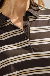 LTS Tall Chocolate Brown Striped Jersey Polo Top | Long Tall Sally 4