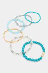 6 PACK Blue Mix Bead Stretch Bracelet Set | Yours Clothing 3