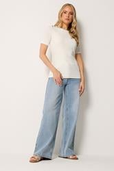 LTS Tall Women's Ivory White Ribbed Button T-Shirt | Long Tall Sally 1