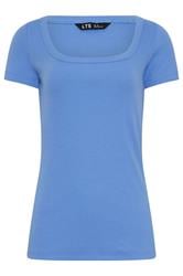 LTS Tall Sky Blue Square Neck Ribbed T-Shirt