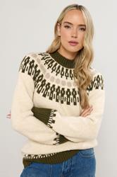 LTS Tall Ivory White & Green Fairisle Knitted Jumper | Long Tall Sally 1