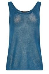LTS PREMIUM Tall Teal Blue Linen Knitted Vest Top