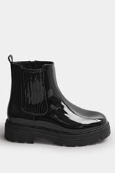 Black Patent Chunky Chelsea Boots In Extra Wide EEE Fit | Yours Clothing 3