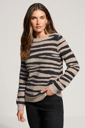 LTS Tall Beige Brown Knitted Zebra Print Jumper | Long Tall Sally 1