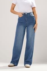 LTS Tall Mid Wash Textured Wide Leg Jeans | Long Tall Sally 3