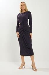 LTS Tall Navy Blue Sparkle Textured Drape Buckle Dress | Long Tall Sally 2