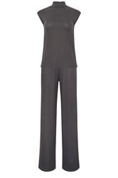 LTS Tall Set Grey Tie Back Ribbed Top & Wide Leg Trousers