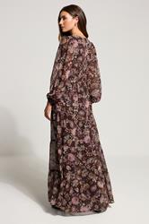 LTS Tall Chocolate Brown Paisley Chiffon Tiered Dress | Long Tall Sally 3