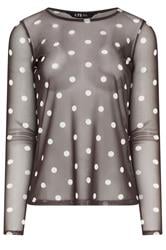 LTS Tall Chocolate Brown Polka Dot Mesh Top