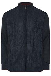 D555 Big & Tall Navy Blue Marl Zip Through Cable Knit Jumper | BadRhino 1