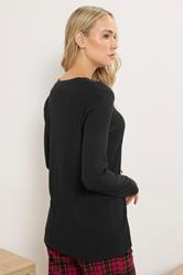 LTS Tall Black Cotton Waffle Pyjama Top | Long Tall Sally 3