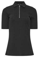 LTS Tall Black Half Zip Ribbed Collared Top | Long Tall Sally 6