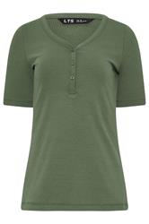 LTS Tall Green Ribbed Short Sleeve Henley Top