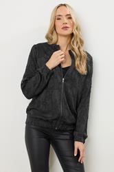 LTS Tall Black Jacquard Bomber Jacket | Long Tall Sally 1