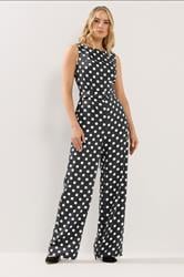 LTS Tall Women's Black Polka Dot Wide Leg Jumpsuit | Long Tall Sally 1