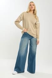 LTS Tall Natural Brown Piped Crew Neck Jumper | Long Tall Sally 2