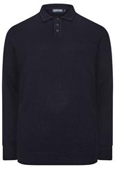 BadRhino Big & Tall Navy Blue Chunky Knit Collared Jumper