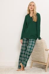 LTS Tall Green Cotton Check Pyjama Bottoms | Long Tall Sally 1