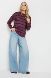 LTS Tall Burgundy Red Stripe Print Crew Neck Sweatshirt | Long Tall Sally 3