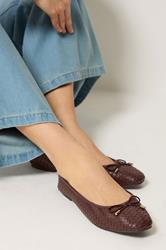 LTS Chocolate Brown Woven Ballerina Pumps In Standard Fit | Long Tall Sally 2