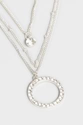 3 PACK Silver Diamante Circle Necklace | Yours Clothing 3