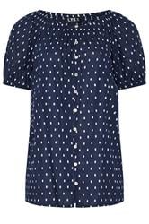 LTS Tall Navy Blue Polka Dot Cotton Dobby Top | Long Tall Sally 1