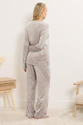 LTS Tall Stone Brown Leopard Embossed Luxe Fleece Pyjama Set | Long Tall Sally 3