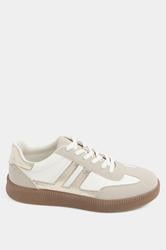 White Metallic Side Stripe Lace Up Trainer In Wide E Fit | Yours Clothing 2
