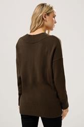 LTS Tall Chocolate Brown Knitted V-Neck Jumper | Long Tall Sally 3